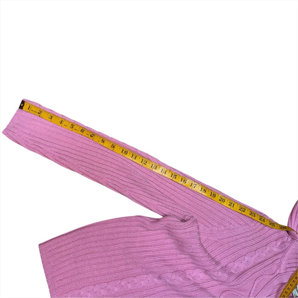 Vintage Y2K Faded Glory Pink Hooded Cable Knit Sweater Ribbed Missy L Fits S/M - Picture 7 of 7